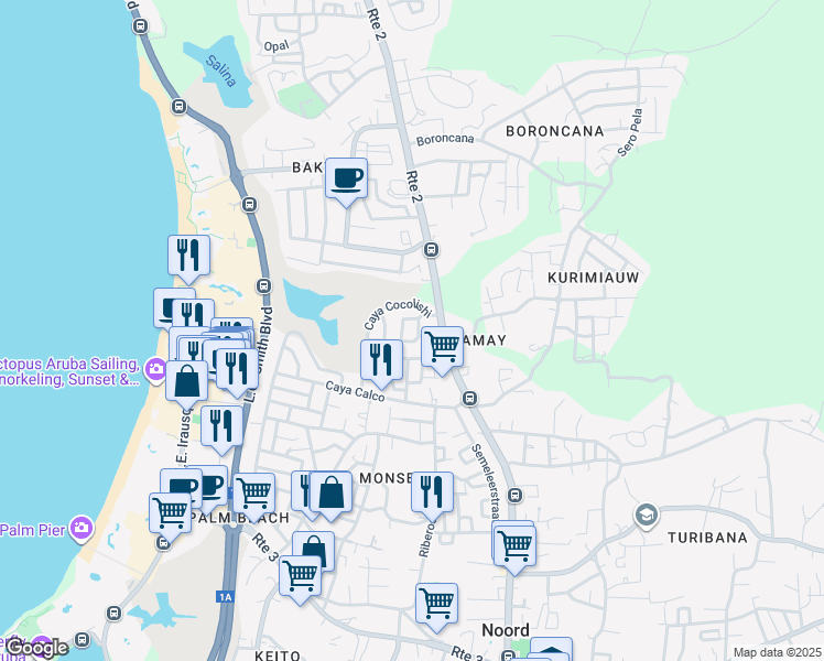 map of restaurants, bars, coffee shops, grocery stores, and more near in Noord