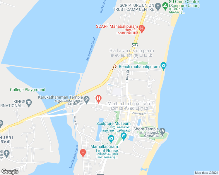 map of restaurants, bars, coffee shops, grocery stores, and more near Mamallapuram Road in Mahabalipuram