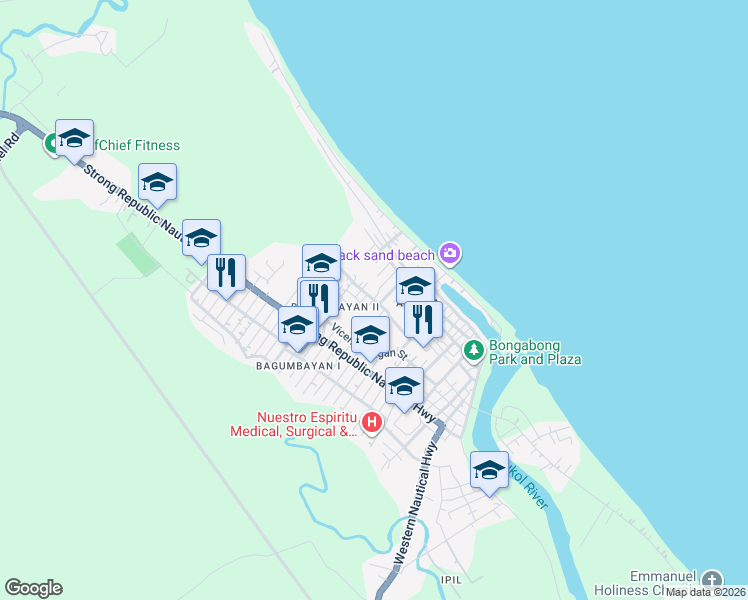 map of restaurants, bars, coffee shops, grocery stores, and more near Facoma Street in Bongabong