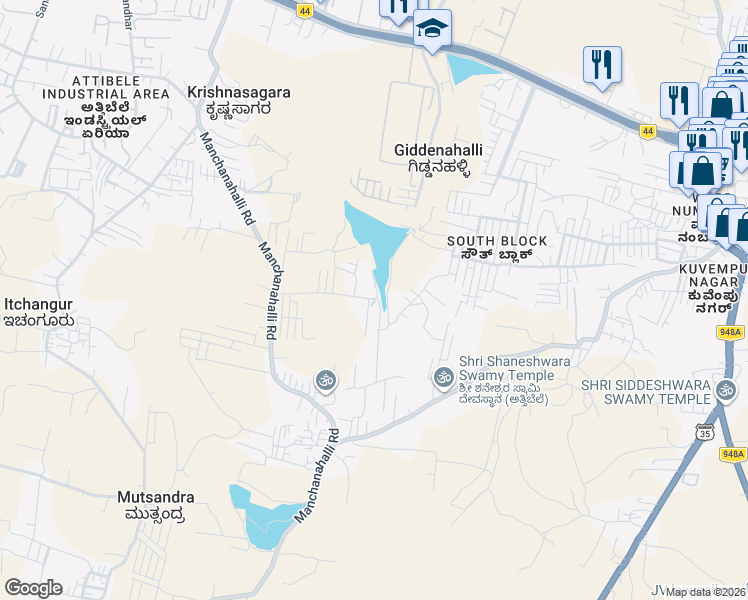 map of restaurants, bars, coffee shops, grocery stores, and more near in Anekal