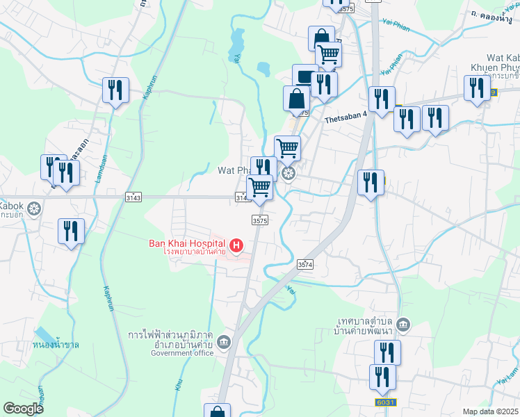 map of restaurants, bars, coffee shops, grocery stores, and more near in Ban Khai