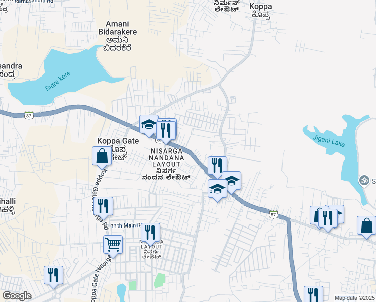 map of restaurants, bars, coffee shops, grocery stores, and more near Bannerghatta Road in Bangalore Division