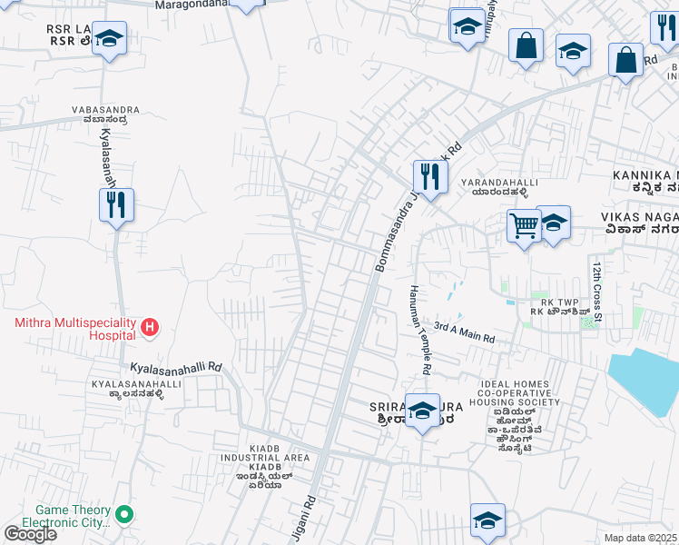 map of restaurants, bars, coffee shops, grocery stores, and more near Bommasandra Jigani Link Road in Bangalore