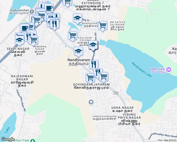 map of restaurants, bars, coffee shops, grocery stores, and more near Nellikuppam Road in Guduvanchery
