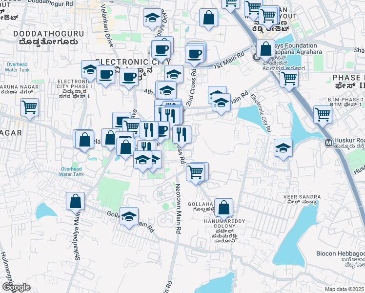 map of restaurants, bars, coffee shops, grocery stores, and more near in Bengaluru