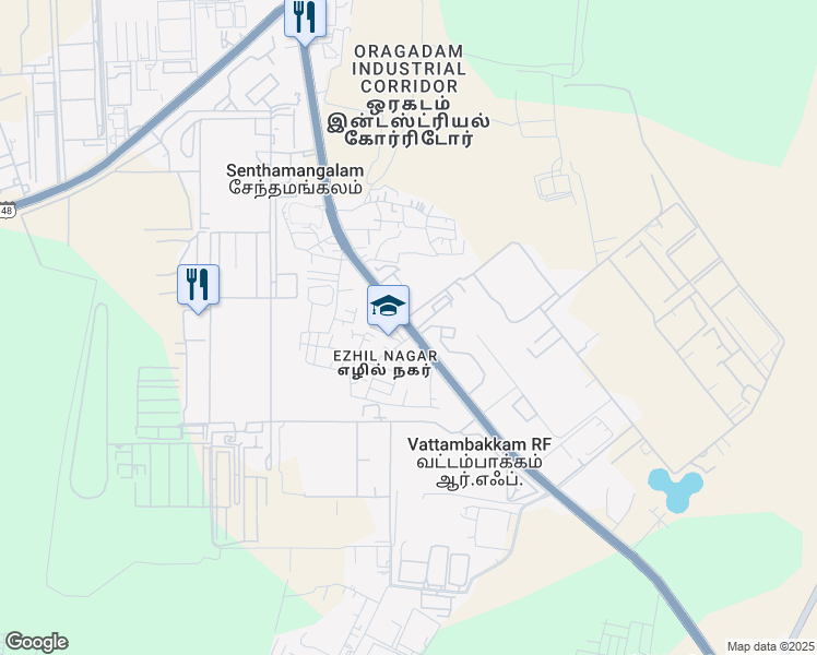 map of restaurants, bars, coffee shops, grocery stores, and more near in Oragadam