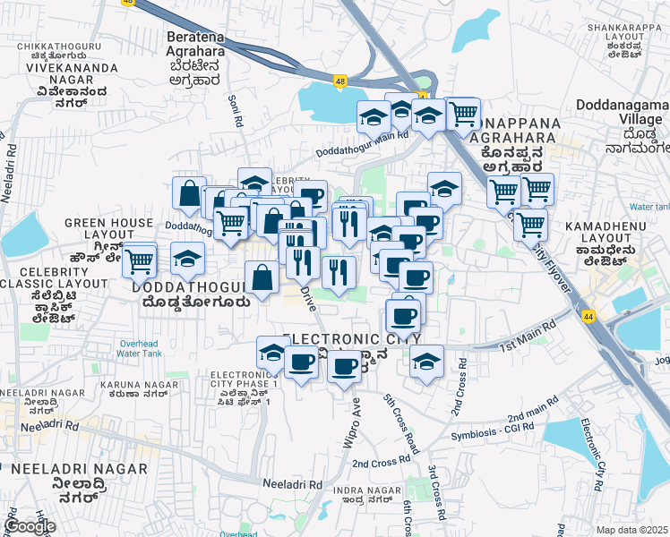 map of restaurants, bars, coffee shops, grocery stores, and more near in Bengaluru