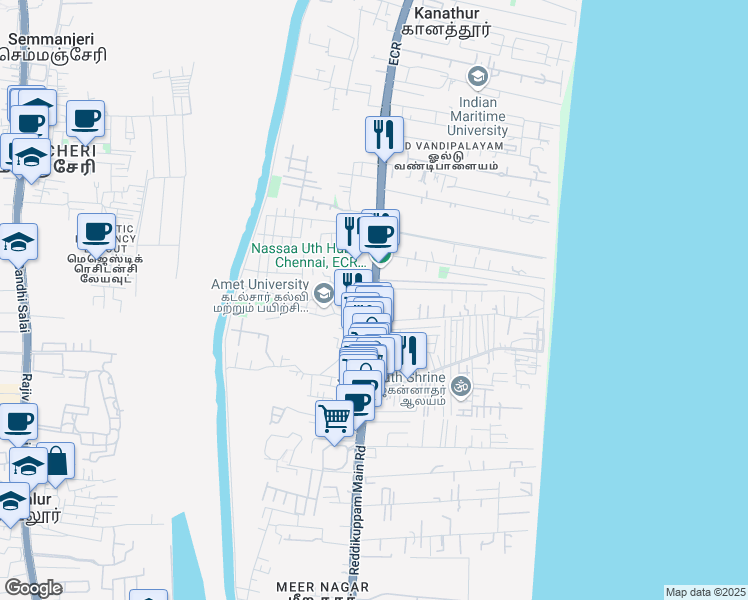 map of restaurants, bars, coffee shops, grocery stores, and more near in Kanathur