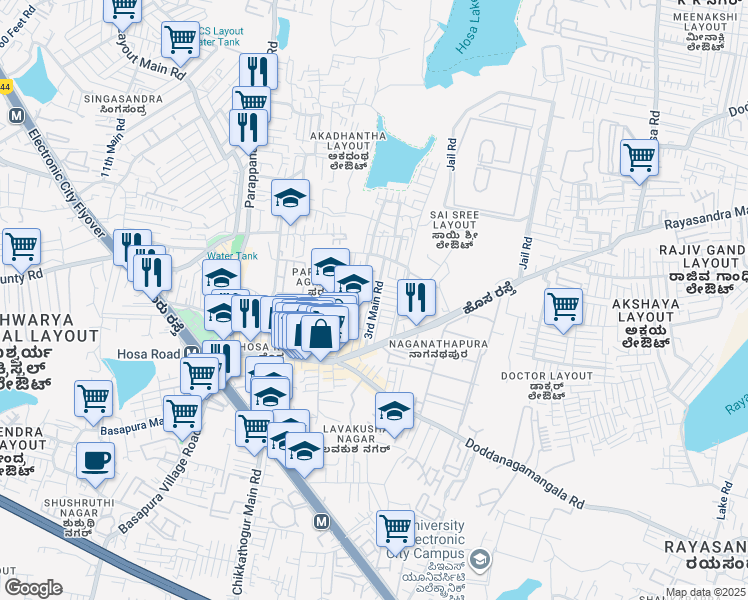 map of restaurants, bars, coffee shops, grocery stores, and more near Hosur Road in Bangalore Division