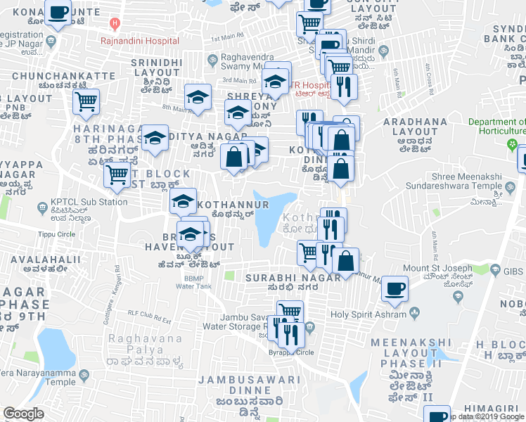 map of restaurants, bars, coffee shops, grocery stores, and more near in Bengaluru