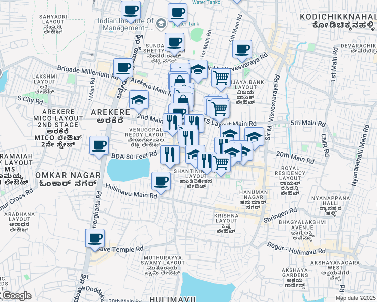 map of restaurants, bars, coffee shops, grocery stores, and more near in Bengaluru