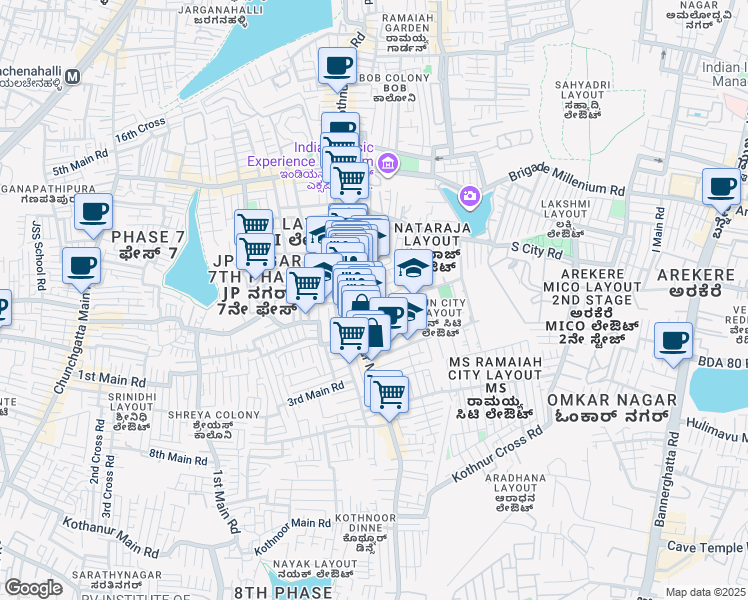 map of restaurants, bars, coffee shops, grocery stores, and more near 3rd Main Road in Bengaluru