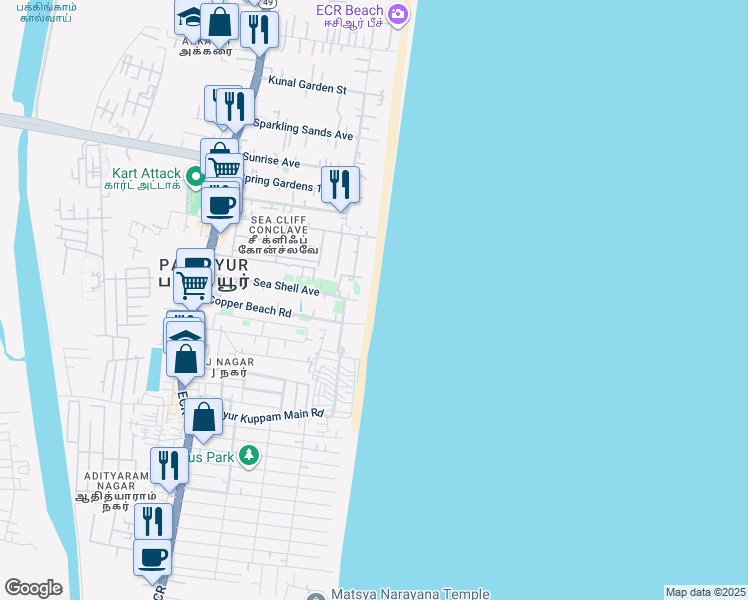 map of restaurants, bars, coffee shops, grocery stores, and more near in Chennai