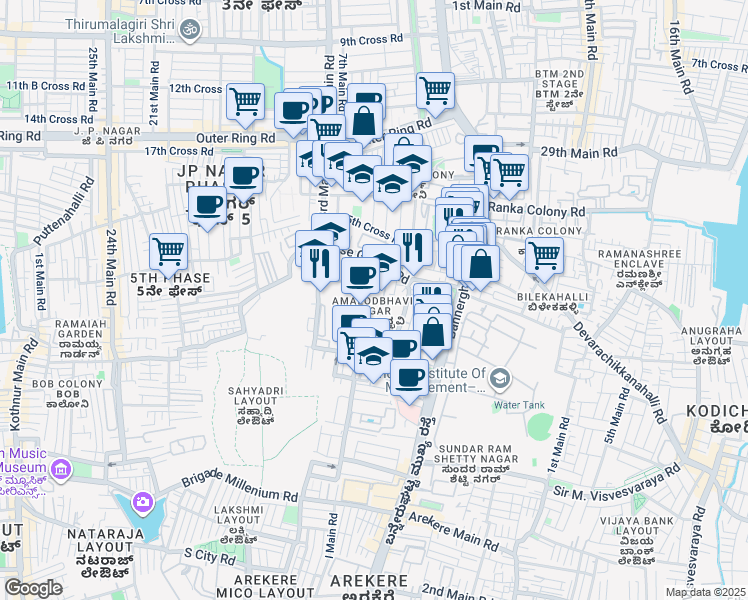 map of restaurants, bars, coffee shops, grocery stores, and more near 3rd Main Road in Bengaluru
