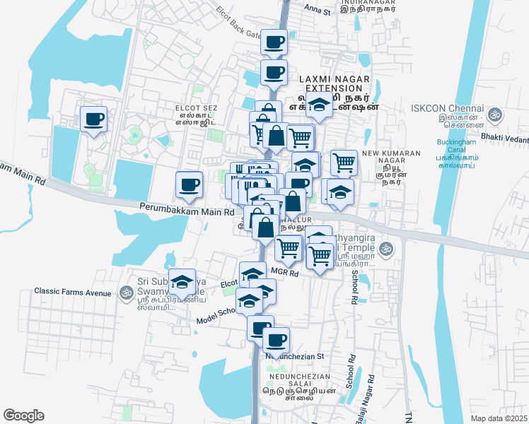 map of restaurants, bars, coffee shops, grocery stores, and more near in Chennai