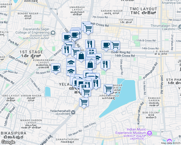 map of restaurants, bars, coffee shops, grocery stores, and more near 29 Kanakapura Road in Bengaluru