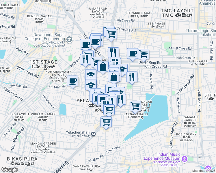map of restaurants, bars, coffee shops, grocery stores, and more near 29 Kanakapura Road in Bengaluru
