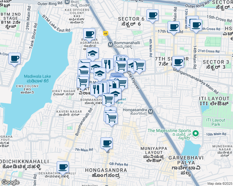 map of restaurants, bars, coffee shops, grocery stores, and more near in Bengaluru