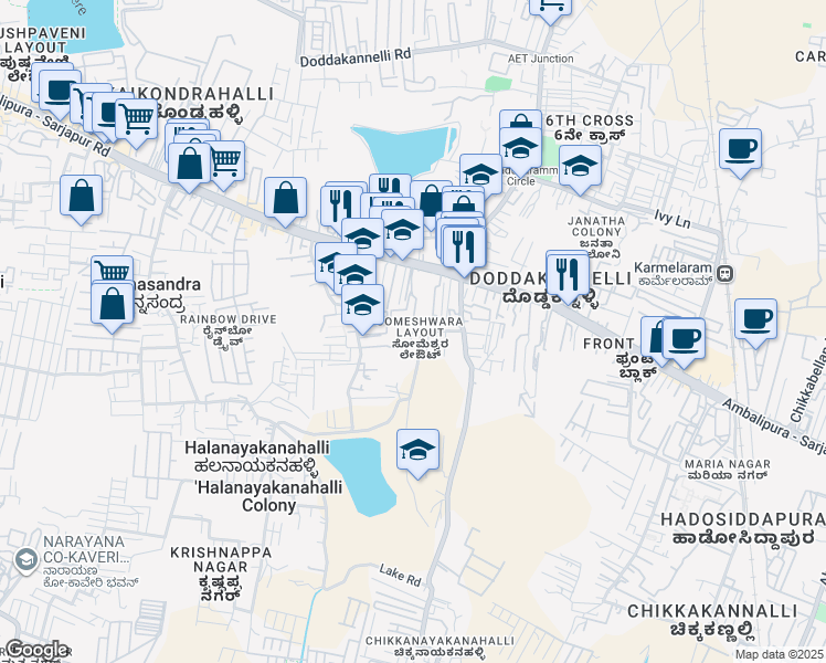 map of restaurants, bars, coffee shops, grocery stores, and more near in Bengaluru