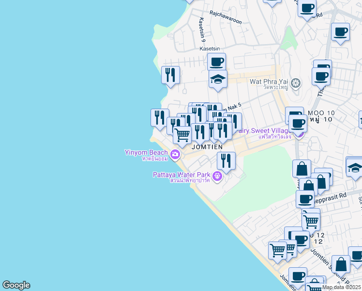 map of restaurants, bars, coffee shops, grocery stores, and more near 352 Phra Tam Nak 5 in Muang Pattaya