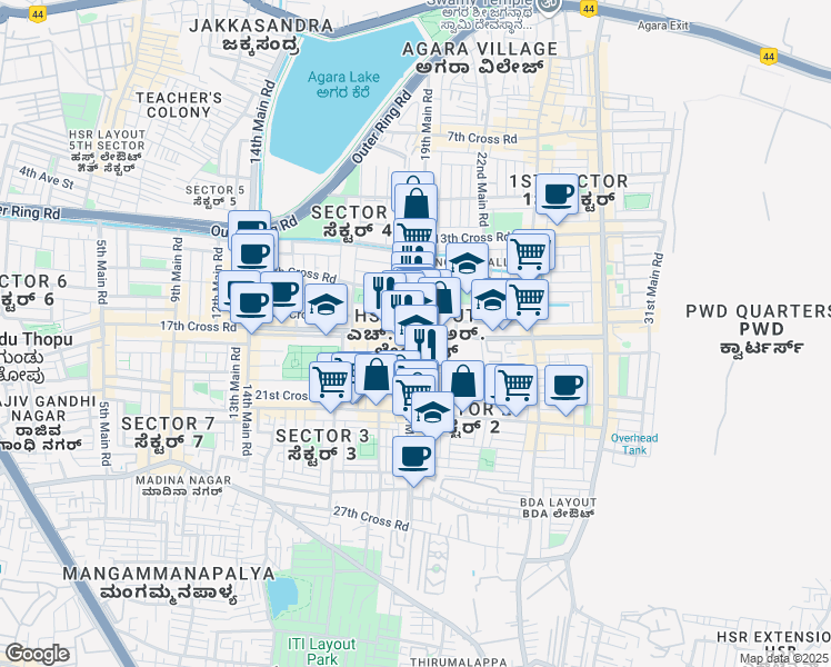 map of restaurants, bars, coffee shops, grocery stores, and more near in Bengaluru