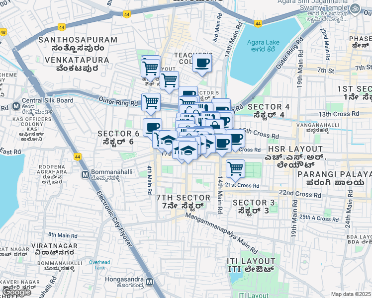 map of restaurants, bars, coffee shops, grocery stores, and more near 235 9th Main Road in Bengaluru