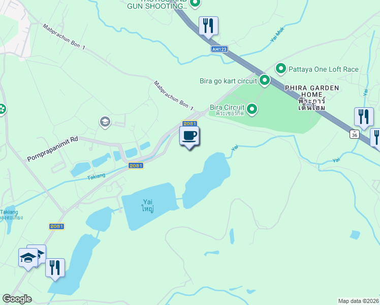 map of restaurants, bars, coffee shops, grocery stores, and more near in Bang Lamung District