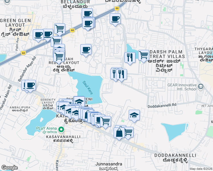 map of restaurants, bars, coffee shops, grocery stores, and more near Outer Ring Road in Bengaluru