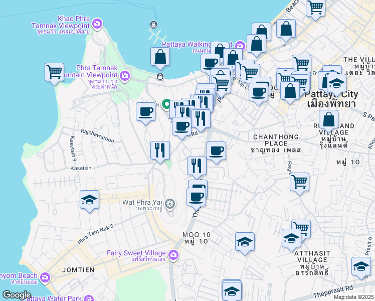 map of restaurants, bars, coffee shops, grocery stores, and more near 163 Phra Tamnak in ตำบล หนองปรือ