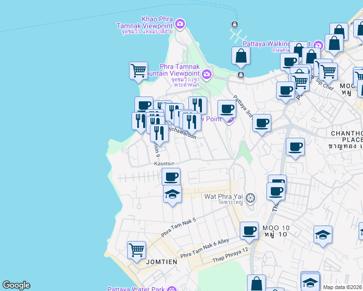 map of restaurants, bars, coffee shops, grocery stores, and more near in Pattaya City