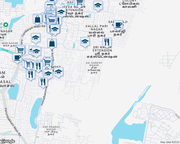 map of restaurants, bars, coffee shops, grocery stores, and more near in Chennai