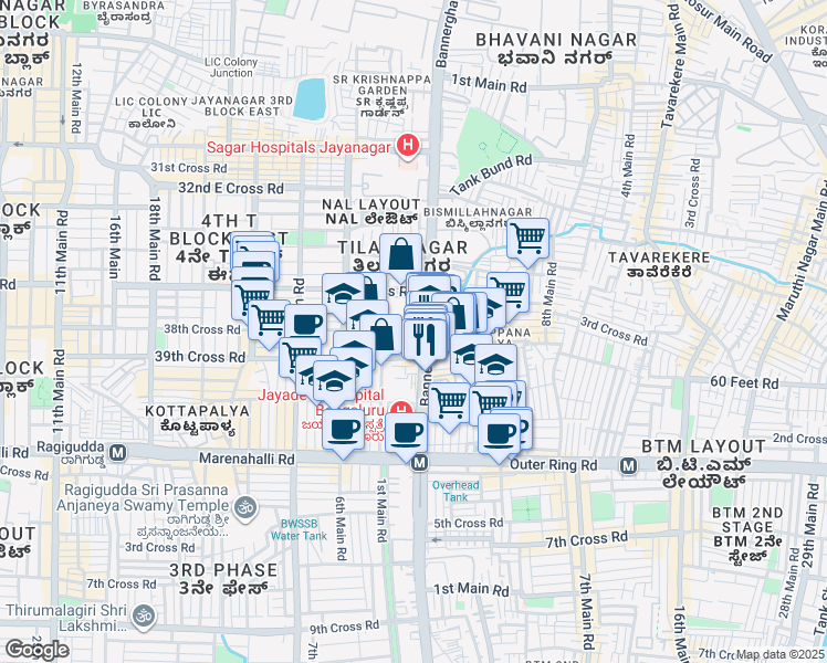 map of restaurants, bars, coffee shops, grocery stores, and more near in Bengaluru