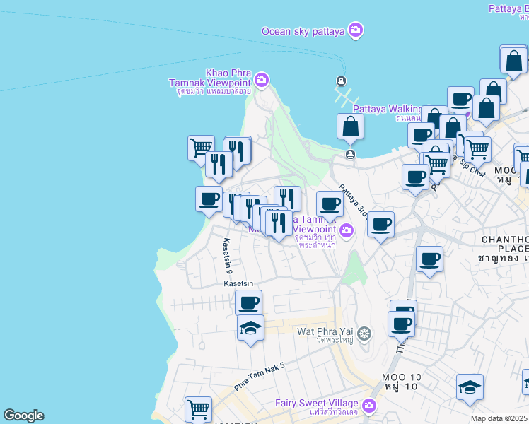 map of restaurants, bars, coffee shops, grocery stores, and more near Kasetsin 2 Alley in Muang Pattaya
