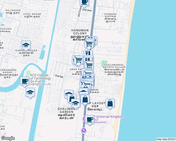 map of restaurants, bars, coffee shops, grocery stores, and more near State Highway 49 in Chennai