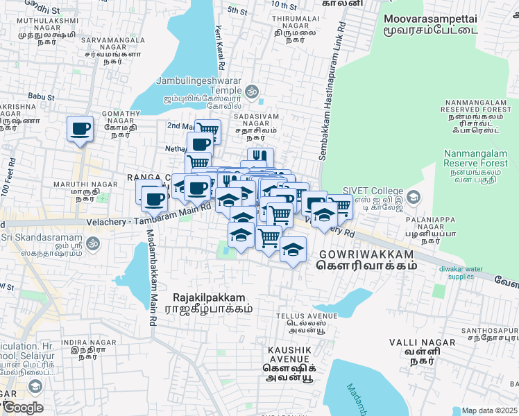map of restaurants, bars, coffee shops, grocery stores, and more near in Chennai