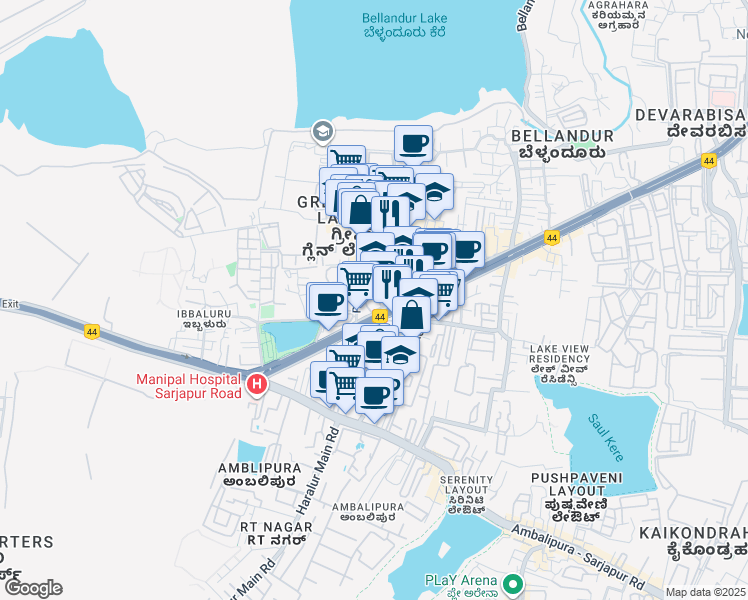 map of restaurants, bars, coffee shops, grocery stores, and more near in Bengaluru