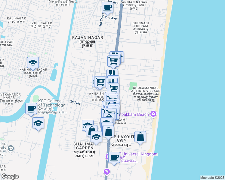 map of restaurants, bars, coffee shops, grocery stores, and more near State Highway 49 in Chennai