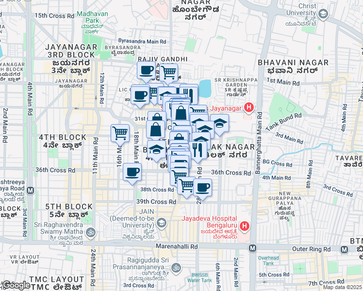 map of restaurants, bars, coffee shops, grocery stores, and more near 1155 26th Main Road in Bengaluru