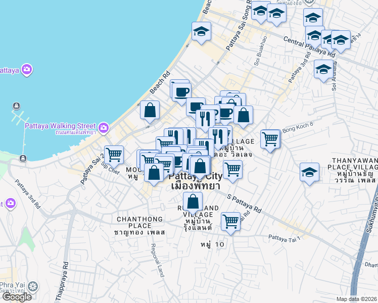 map of restaurants, bars, coffee shops, grocery stores, and more near 316/142 Soi Buakhao in Muang Pattaya