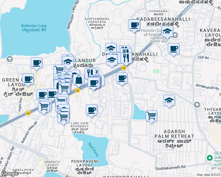 map of restaurants, bars, coffee shops, grocery stores, and more near Marathahalli - Sarjapur Outer Ring Road in Varthur