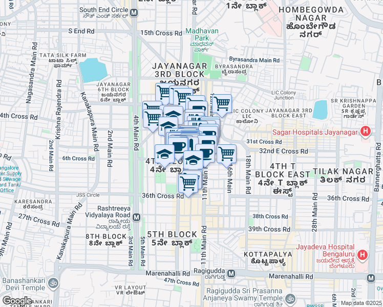 map of restaurants, bars, coffee shops, grocery stores, and more near 32nd Cross Rd in Bengaluru