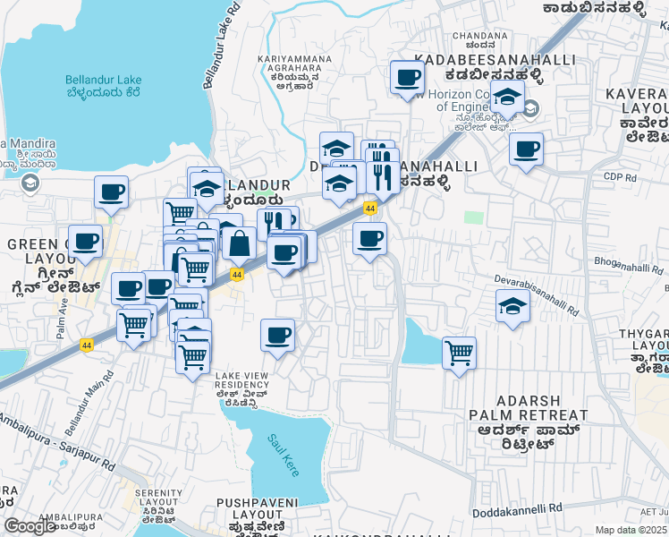 map of restaurants, bars, coffee shops, grocery stores, and more near in Bengaluru