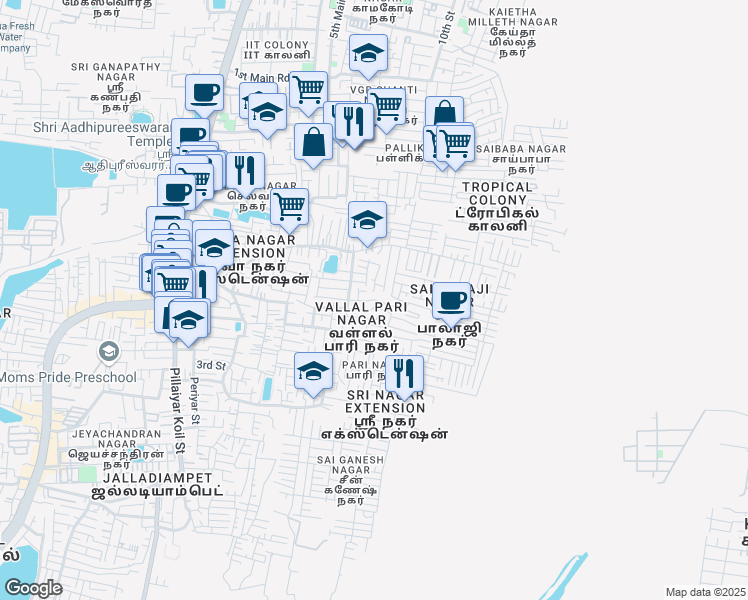 map of restaurants, bars, coffee shops, grocery stores, and more near Rajalakshmi Nagar 7th Street in Chennai