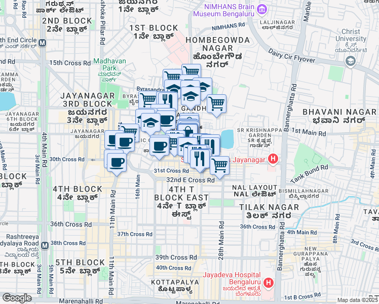 map of restaurants, bars, coffee shops, grocery stores, and more near 301 8th Main Road in Bengaluru