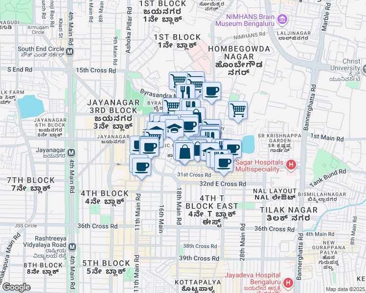 map of restaurants, bars, coffee shops, grocery stores, and more near in Bengaluru