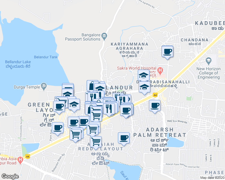 map of restaurants, bars, coffee shops, grocery stores, and more near 3rd A Cross in Bengaluru