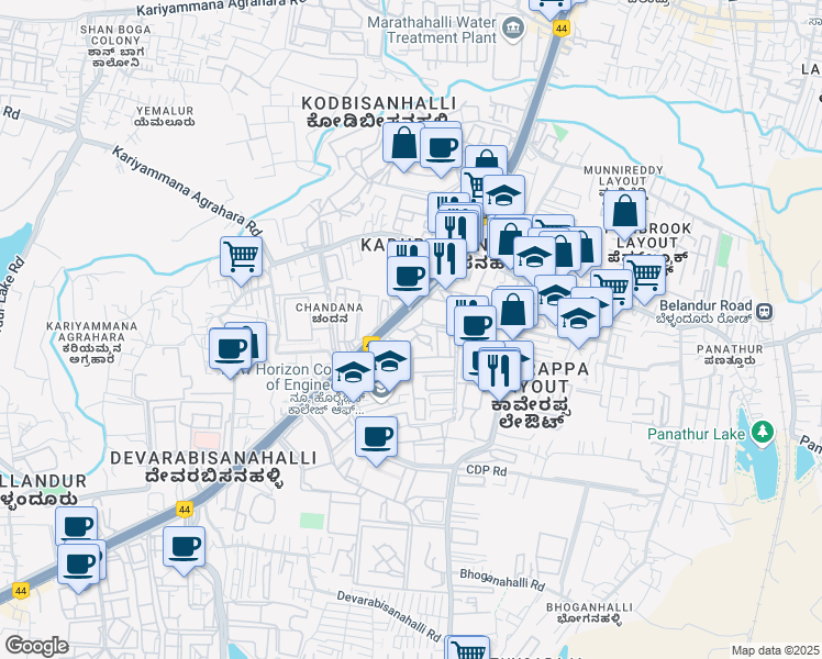 map of restaurants, bars, coffee shops, grocery stores, and more near in Bengaluru