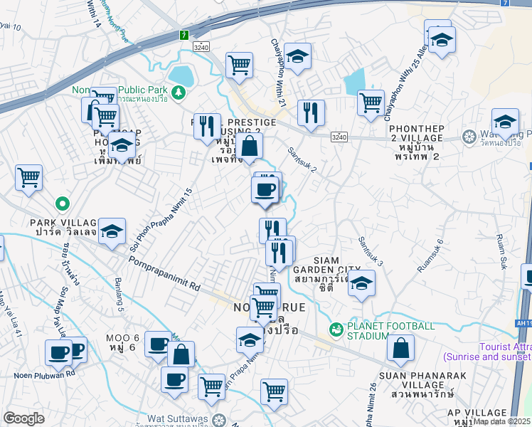 map of restaurants, bars, coffee shops, grocery stores, and more near Nong Prue in Pattaya