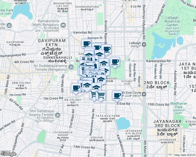 map of restaurants, bars, coffee shops, grocery stores, and more near in Bengaluru
