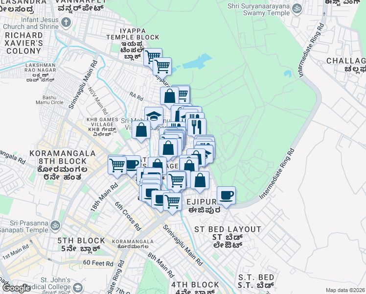 map of restaurants, bars, coffee shops, grocery stores, and more near 267 21st Cross Road in Bengaluru